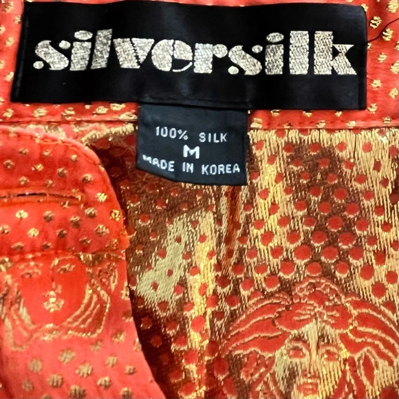 Vintage Silversilk Medusa Head Woven Orange Gold Silk Blouse Made in Korea M - Picture 5 of 14